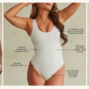 Pinsy Scoop Tank Hourglass Shapewear Bodysuit, size medium, bone color, cheeky